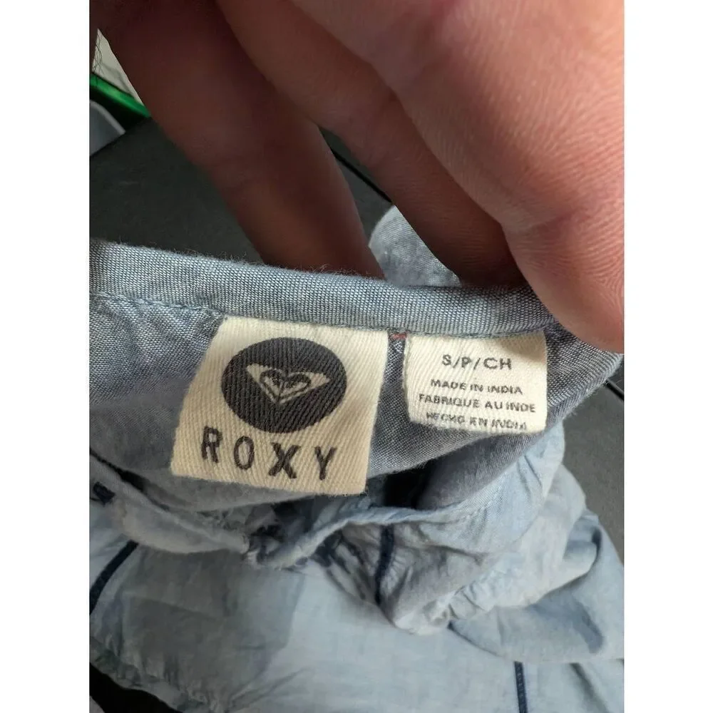 Roxy Embroidered Top/Blouse Gray Boho Peasant Beach Short Sleeve Women's Size S